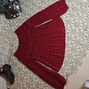 Moda International Red Cable Knit Sweater w/Flared Bottom & Bubble Sleeves